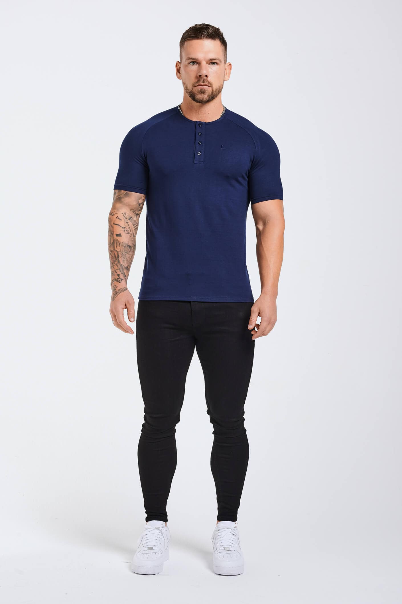 BUTTON FRONT HENLEY TOP - NAVY