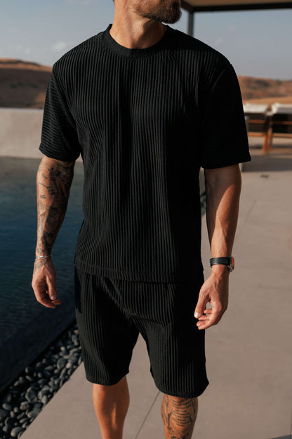 PLEATED T-SHIRT - BLACK