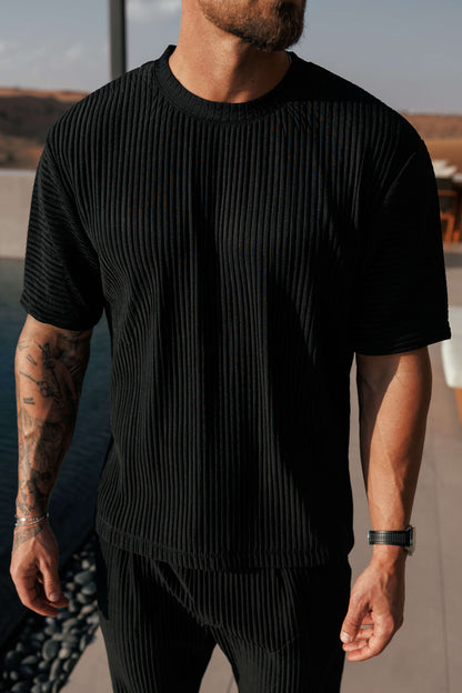 PLEATED T-SHIRT - BLACK