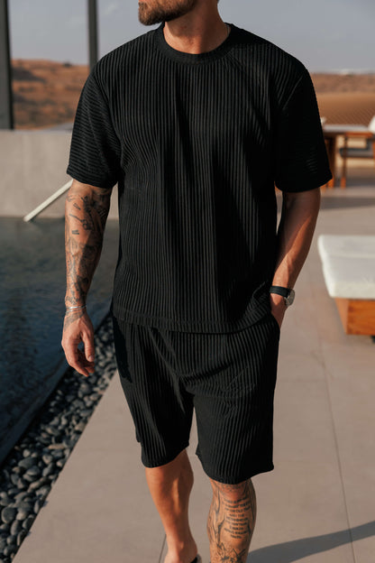 PLEATED T-SHIRT - BLACK