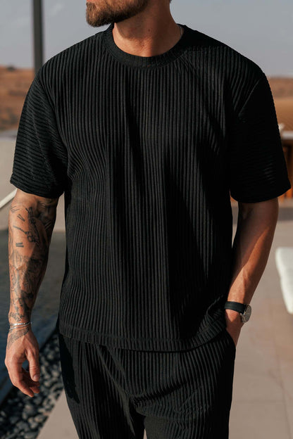 PLEATED T-SHIRT - BLACK