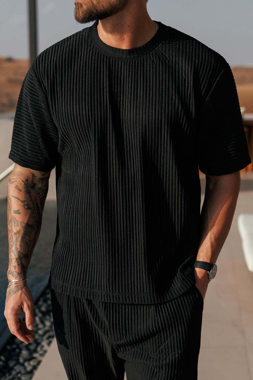 PLEATED T-SHIRT - BLACK