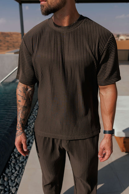 PLEATED T-SHIRT - BROWN