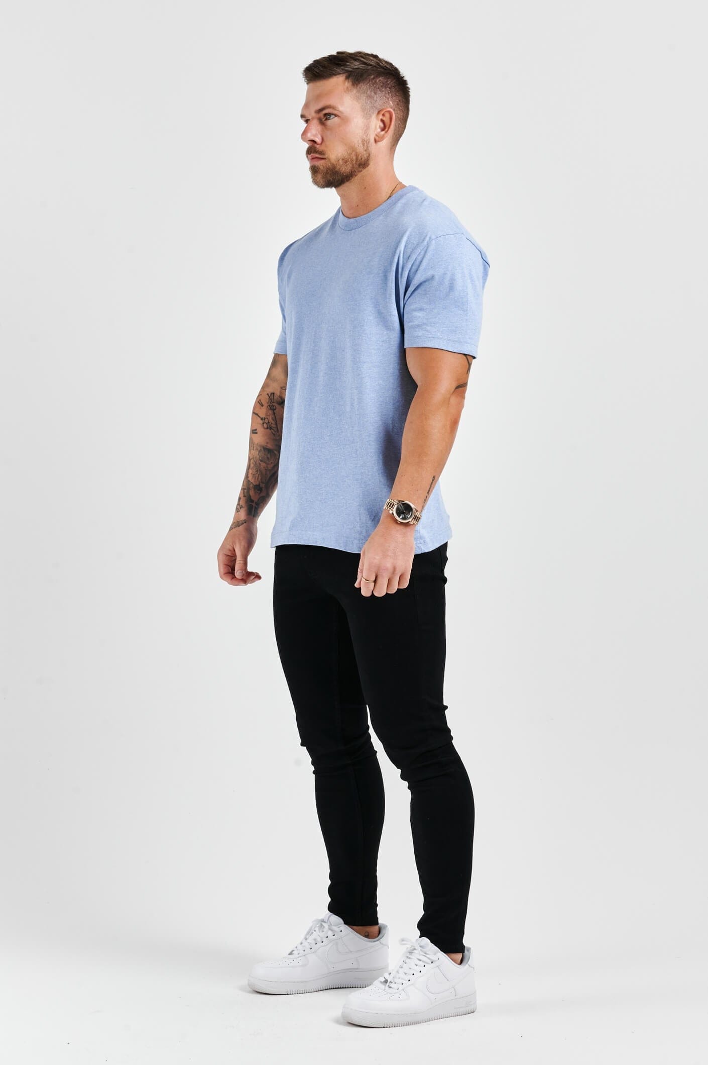 PREMIUM BASICS T-SHIRT (NO LOGO) - LIGHT BLUE MARL