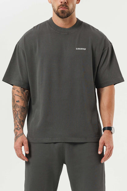 PRINT OVERSIZED T-SHIRT - GUN METAL