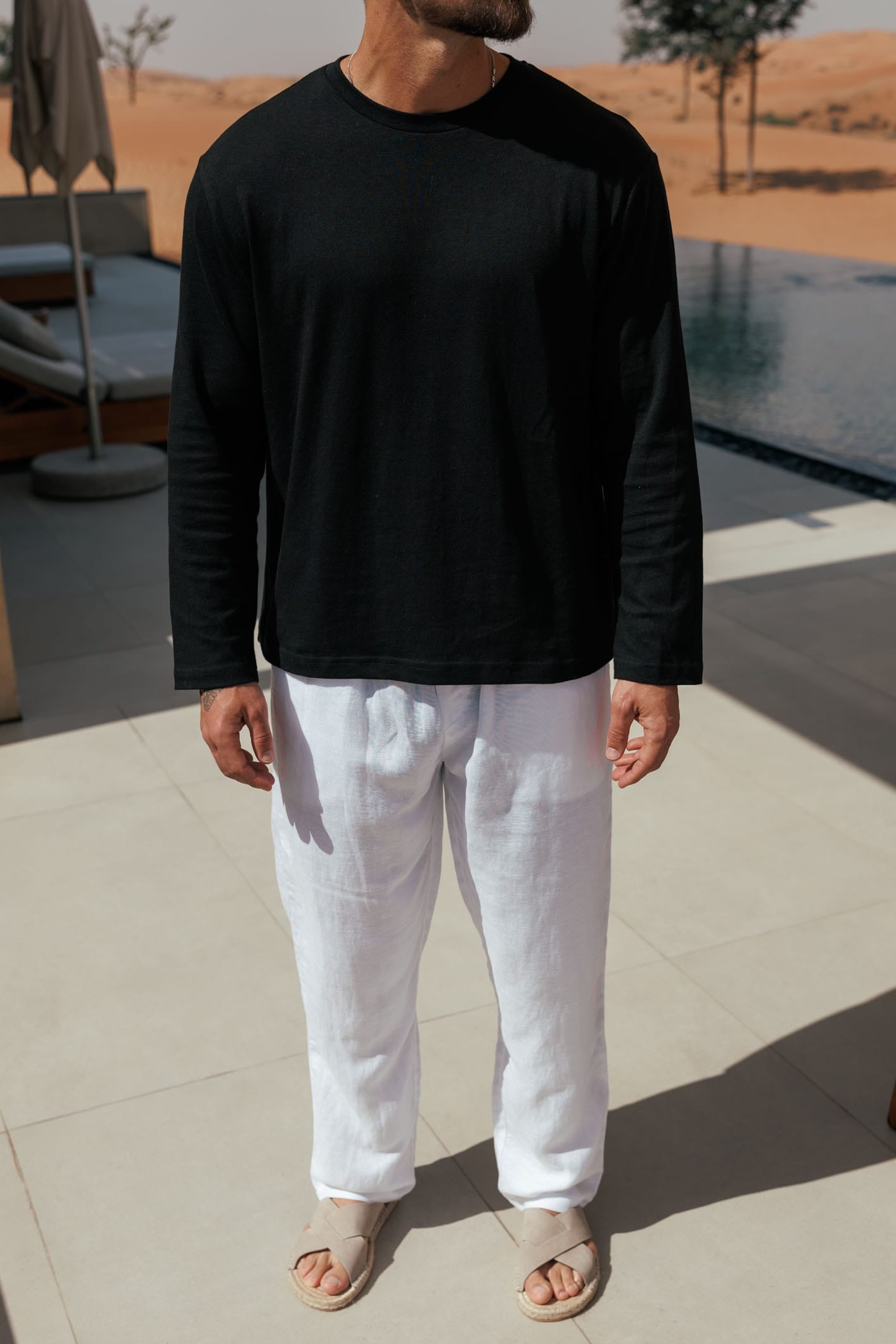 CROPPED LINEN T-SHIRT - BLACK