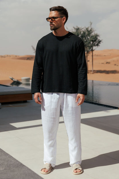 CROPPED LINEN T-SHIRT - BLACK