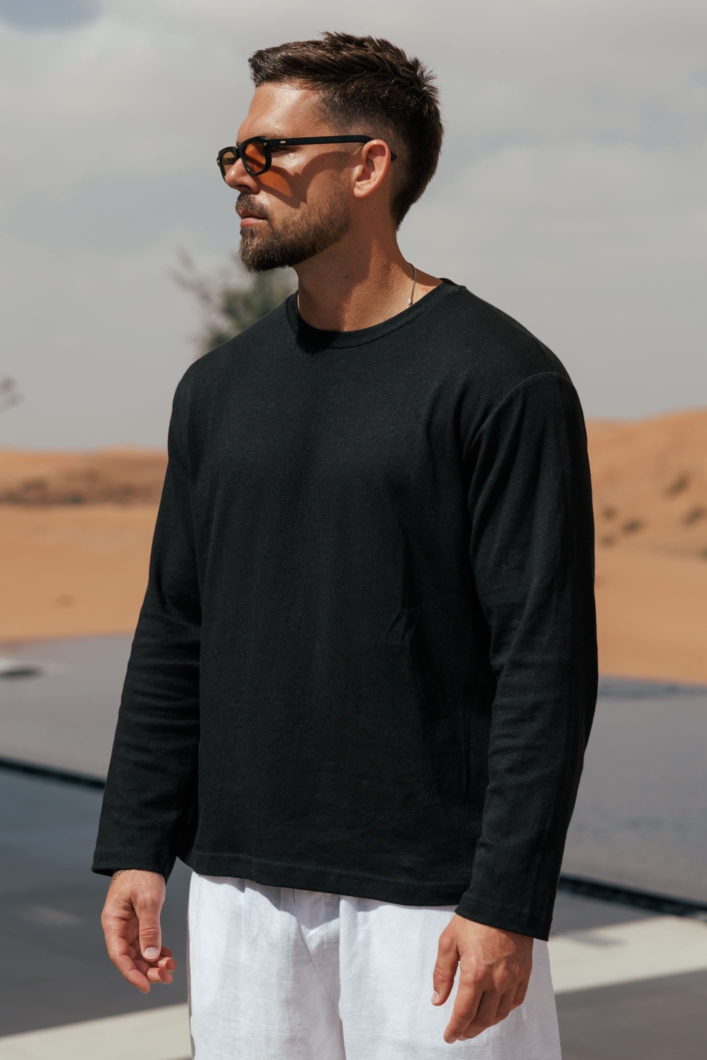 CROPPED LINEN T-SHIRT - BLACK