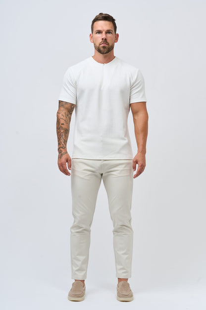TEXTURED HENLEY TOP - WHITE
