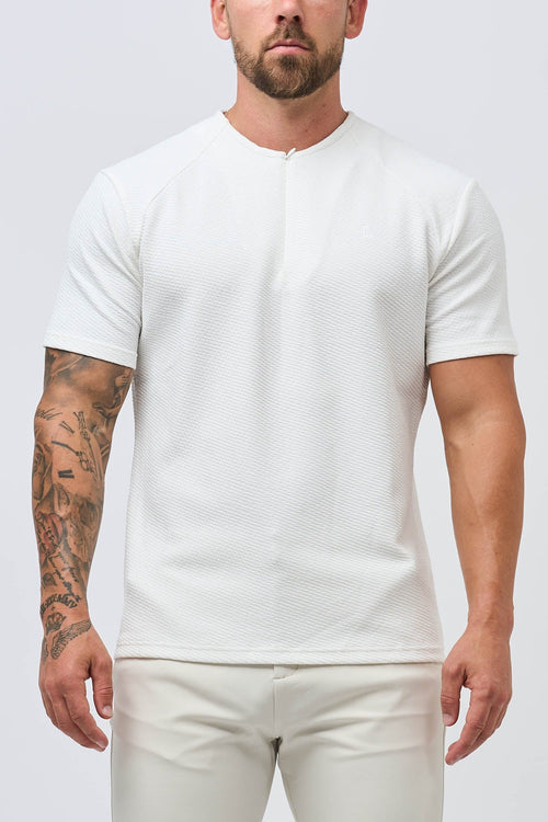 TEXTURED HENLEY TOP - WHITE