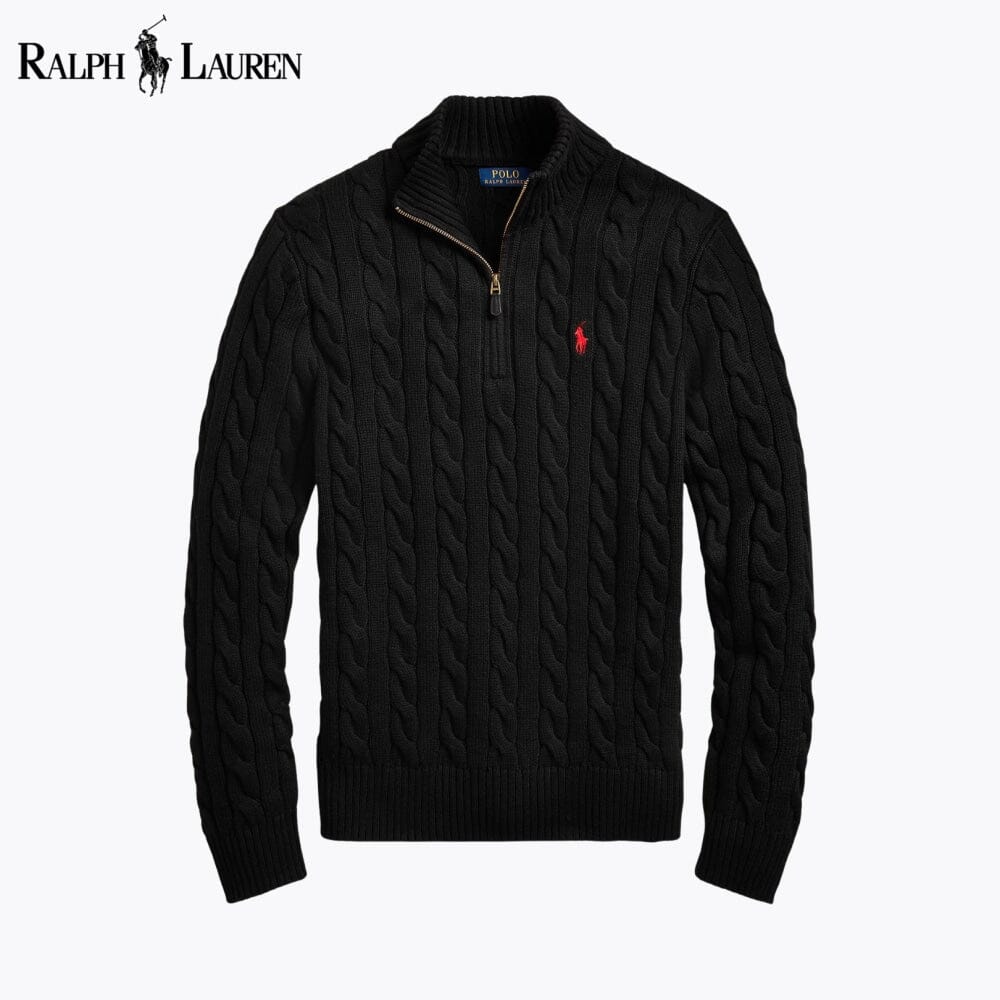 RL Chunky Cable-Knit Cotton Quarter-Zip Sweater